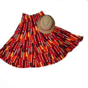 Chances R bold stripes in red, black yellow. full tulip skater style skirt